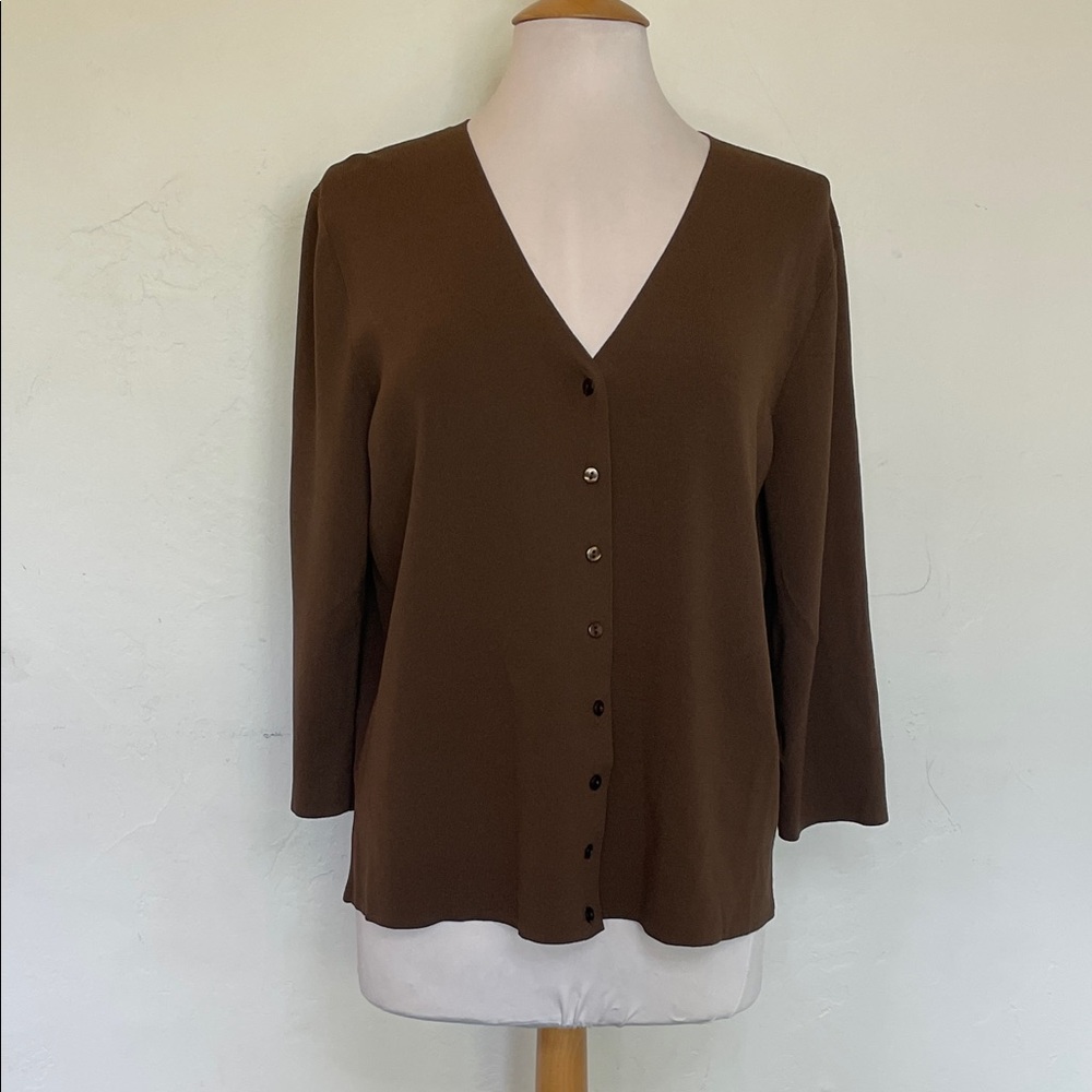 Cable & Gauge Brown Women's V-Neck Cardigan Stretchy Sweater Size XL